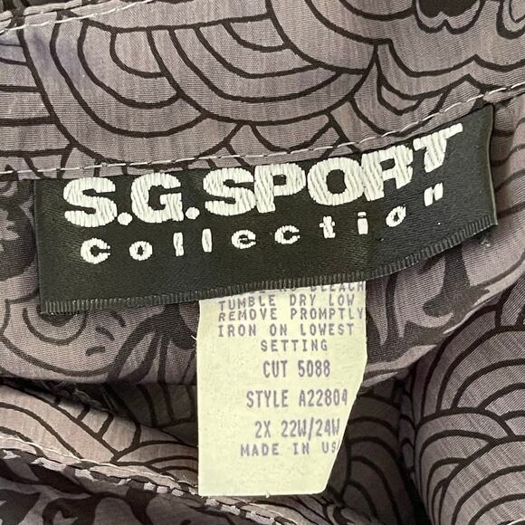 Vintage SG Sport Collection Dress 2X Gray Floral Cover-up Topper Metal Buttons - Picture 8 of 10